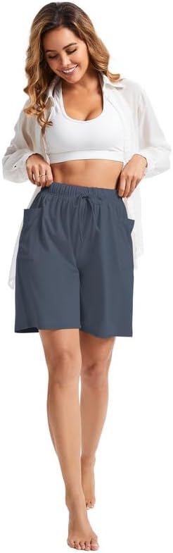 Women's 8in Bermuda Shorts High Waisted Wide Leg Lounge Pants with Pockets Breathable Stretchy Yoga Short - Image 5