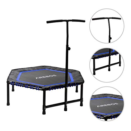 Arebos Fitness-Trampolin mit Haltegriff | T-Stange Haltegriff höhenverstellbarer | Ø 120 cm | bis 120 kg | TÜV-geprüft… – Bild 4
