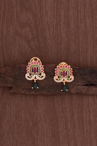 Image of Radha's Creations brass Ruby Emerald stud earrings one gram gold for women and girls one gram gold