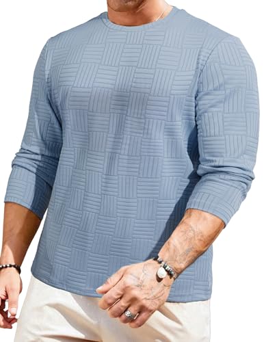 Image of JMIERR Mens T-Shirt Casual Stretch Solid Crewneck Short Sleeve Tees Textured Shirts