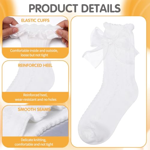 Image of Jspupifip 6 Pairs Lace Ruffle Frilly Crew Socks for Women Girls | Cotton Breathable Cute Princess Ankle Dress Lace Socks Thin Cool Casual Socks