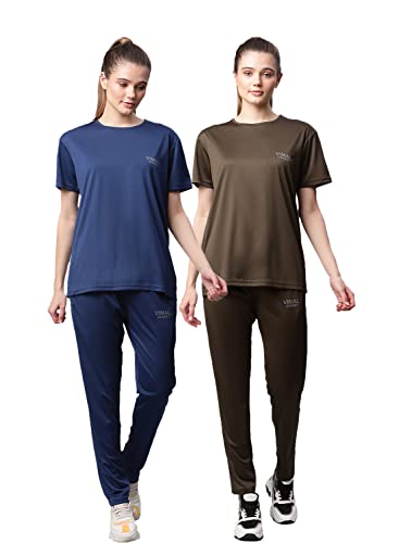 Image of Mack Jonney Dryfit Lycra Solid Tracksuit Co-ord Sets for Women (Pack of 2)-DRYFIT T D10 BLU OLV 004-P