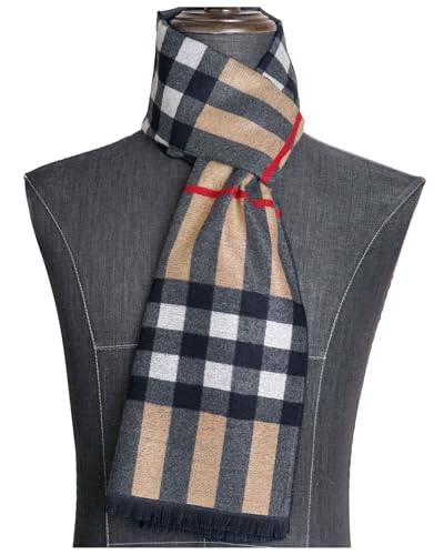 Men's Winter Warm Scarf with Tassels Soft Classic Mens Cashmere Feel Plaid Long Scarves
