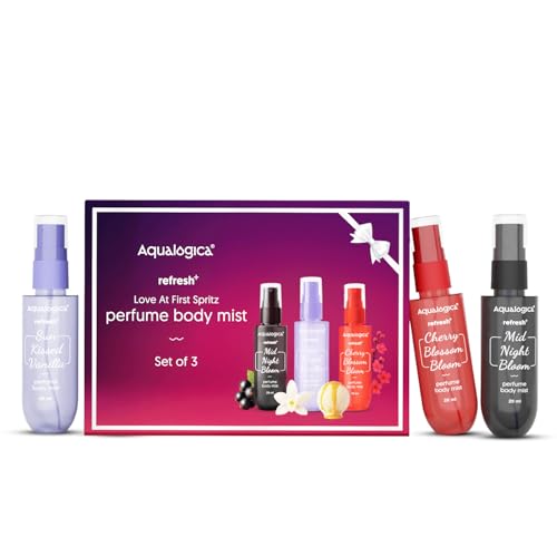 Image of Aqualogica Refresh+ Love at first spritz Set of 3 Perfume Body Mist| Travel-Friendly | Long-lasting & Hydrating | Perfect for Gifting