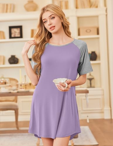Image of Ekouaer Nightgowns for Women Bamboo Viscose Night Gown Short Sleeve Sleep Shirt Cooling Nightshirt Soft Sleepwear S-XXXL