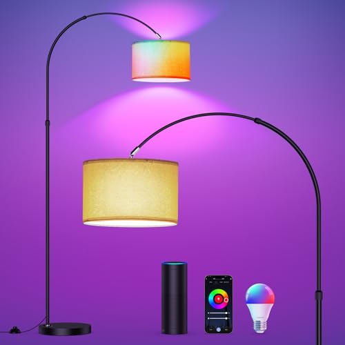 Modlicht Lampada da terra intelligente, funziona con Alexa e Google Home, lampada da terra RGB dimmerabile, per feste o atmosfera festiva, lampada ad arco WiFi E27 9W per soggiorno, camera da letto