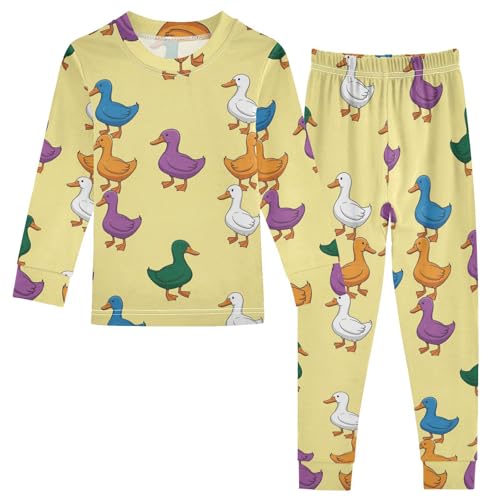 Pajama Sets Long Sleeve Colorful Ducks on Yellow Soft Comfy Sleepwear 2 Piece PJS 3-8T