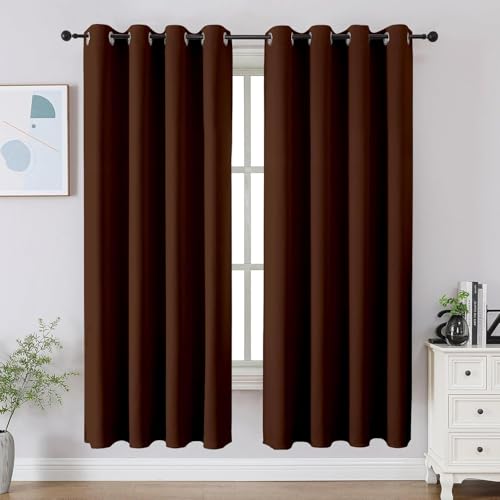 Image of Cortina 80-90% Blackout Solid Window Curtains 6 Feet Set of 2 - Thermal Insulated | Curtain for Living Room | Drapes for Bedroom | (6 Feet, Brown)