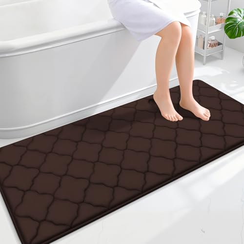 OLANLY Memory Foam Bath Mat Rug 59x24, Ultra Soft and Absorbent Bathroom Rugs, Non-Slip, Comfortable, Machine Washable Bath Carpet for Bathroom Floor, Tub, Shower and Home Decor Accessories, Black
