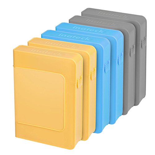 [6 Pack] Inateck 3.5 Inch Anti-Static Hard Drive Case HDD Protective Carrying Box/External Shockproof Storage Case for 3.5 Inch HDD - Gray/Blue/Yellow (HPEx6)