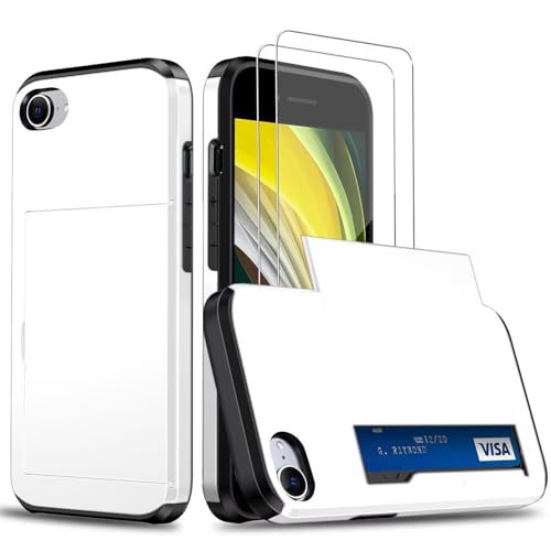 Coque Portefeuille pour iPhone 7/8/SE 2020/SE 2022 avec Protection écran, Étui de Protection Téléphone Double Couche Antichoc, Fente Cachée Coulissante,...