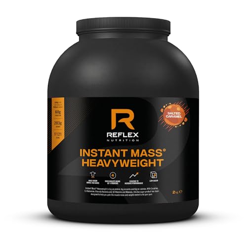 Reflex Nutrition Instant Mass Heavyweight Protein Shake Mix Mass Gainer Over 1000 Kcal per Serving 60 g Protein Creatine High Calorie Post Workout or Before Bed Salted Caramel 2 kg