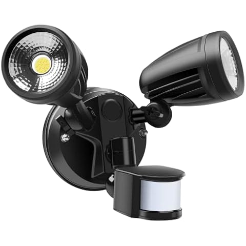 Led Security Light Outdoor with Motion Sensor, 30W 2400LM Super Bright Floodlight with PIR, IP54 Waterproof, 3000K/4000K/5700K Selectable, Dual Heads Flood Light for Garden, Yard, Garage, Porch Cover
