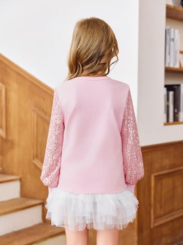 Image of Haloumoning Girls Sequin Shirts Kids Cute Long Sleeve V Neck Tops 5-14 Years