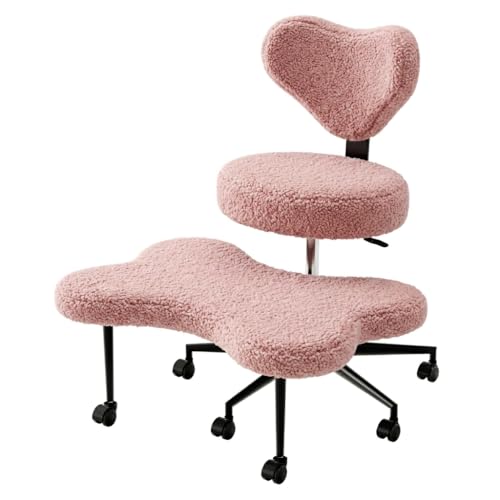 Image of Pinmoco Cross Legged Office Chair with Wheels, Teddy Fabric Criss Cross Chair for ADHD, 360 Swivel Adjustable Height Meditation Desk Chair with Lumbar Support for Home Office, Pink