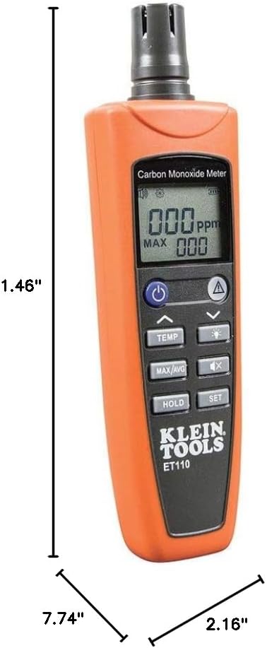 Klein Tools ET110 CO Meter, Carbon Monoxide Tester and Detector with Exposure Limit Alarm, 4 x AAA Batteries and Carry Pouch Included - Image 10