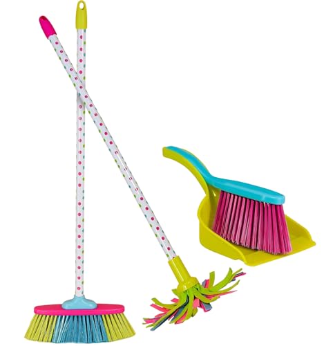 Kids Cleaning Set - Toy Mop, Broom, Brush and Dustpan, Childs Role Play Set, Household Toy