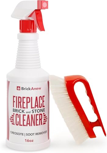 Brick-Anew Fireplace Cleaner with Scrub Brush - Restores Brick, Stone, Concrete, and Tile Surfaces | Remove Soot, Smoke, and Creosote | 100% Eco-Friendly, Pro-Strength Universal Cleaner -16 oz