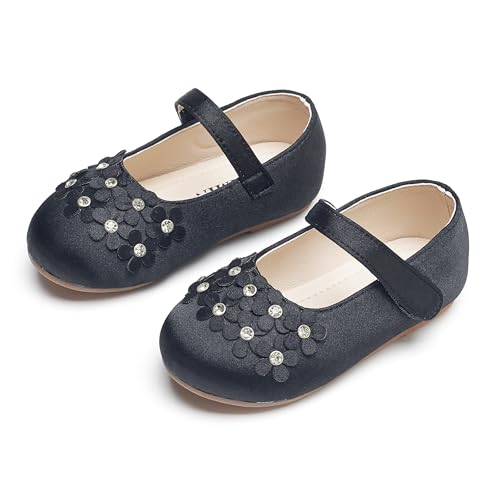 Image of PHIRAMIN Toddler Flower Girl Glitter Dress Shoes Little Girl Ballet Flats Bow Wedding Party