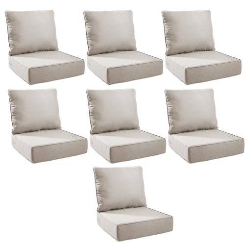 Image of Outdoor Cushion Set for Patio Furniture, UV Resistant, Water Resistant - 6 Inch Thick Foam Garden Cushions- 24x24 Inch Patio Seat Covers for Chair /Sofa /Couch | Beige | 7-Pack |