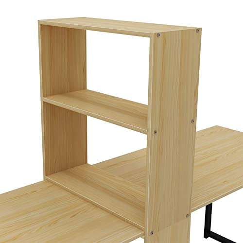 Sogespower 2-Person Computer Desk With Bookcase Shelf, 88.2" Double Computer Desk For 2 Writing Desk Large Home Office Desk Workstation, Maple #TOP5