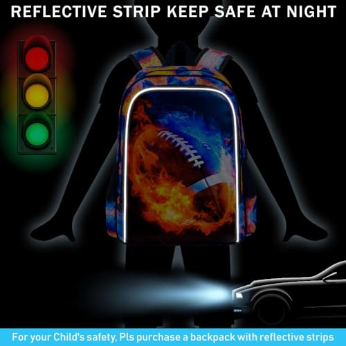 KLFVB 3PCS Kids Bookbag, 17" Boys Backpack and Lunch Box, Water Resistant Teenagers School Bag for Middle Elementary - Flame Rugby - Image 4