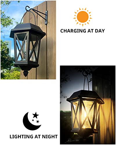 Solar Wall Lantern Lights 2 Pack,Outdoor Hanging Solar Lights Decoration,Anti-Rust & Waterproof Stainless Wall Lights,Powder Coat Black + Uv Protection With Glass Lampshade,3000K Warm #TOP4