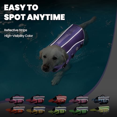 Image of VIVAGLORY Dog Life Vest Front Float Dog Swim Vest, XS, Purple | Life Jacket with Chin Float & Handle for Swimming & Boating, High Visibility Adjustable for Doggy Cat Puppy
