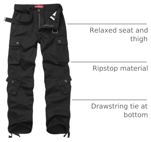 TRGPSG Men's Wild Cargo Pants, Camo Pants Cotton Casual Work Hiking Pants with 8 Pockets 5337 Black 42 by TRGPSG - Used condition - US$32.12