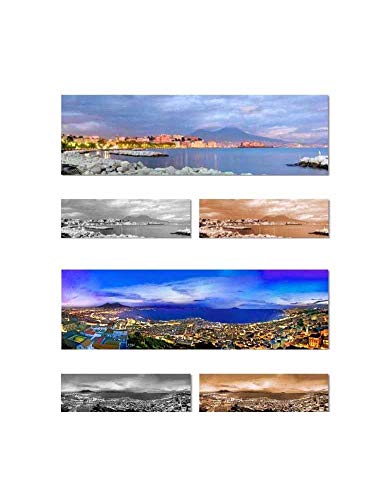 Impression sur toile Napoli panorama Vesuvio cadre bois 30 x 90 cm