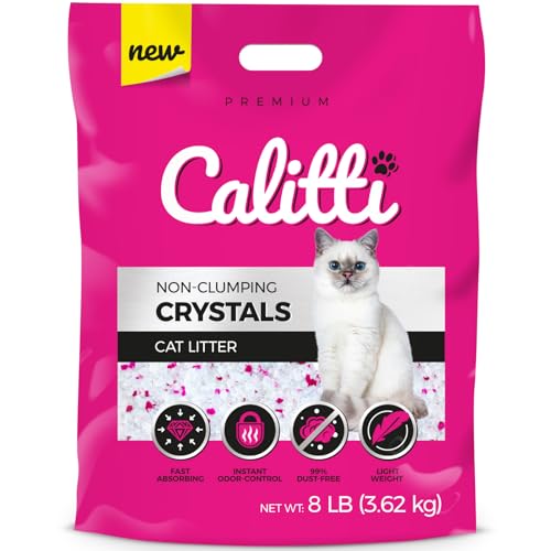 Calitti Premium Crystal Cat Litter – 99.9% Dust Free, Maximum Odor Control, Soft on Paws, Low Tracking, Lightweight Silica Gel, Non-Clumping, Multi-Cat, Unscented – 8 lb Bag