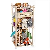 Rangement Peluche de Enfant 2 Étages, Range Peluche en Bois avec Roues 360°, 138 x 41 cm, ...