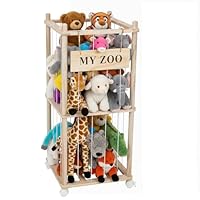 2-Etagen Stofftier Aufbewahrung mit 360° Räder, 138x41cm Holz Kuscheltier Kuscheltiere Aufbewahrung für Kuscheltiere, Stofftiere, Plüschtier, Plüschtier für Kinderzimmer, Spielzimmer, Wohnzimmer