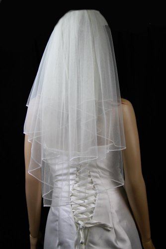 Bridal Wedding Veil Diamond (Off) White 2 Tiers Elbow Length Pencil Edge #TOP2