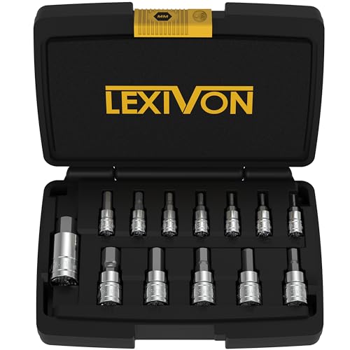 LEXIVON set de douilles mâles à 6 pans en acier S2 premium | 13 pièces métriques de 2mm à 14mm | Coffret de rangement inclus (LX-141)