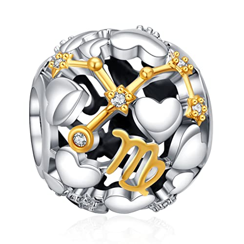 Image of Annmors 12 Constellation Birthstone Charm for Bracelet & Necklace 925 Sterling Silver 12 Zodiac Sign Virgo with CZ Charm Bead fit European Bracelet Christmas Birthday Gifts for Women Girls Family