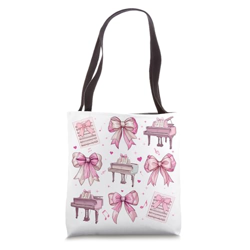 Bolso tote para mujer con diseño de pianista, rosa con lazo coqueta miniatura 1