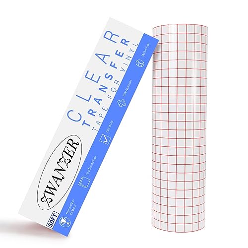 Zwanzer 50FT Transfer Tape for Vinyl - 12” x 50 FT(30.5x1524CM) w/Red Clear Alignment Grid for Adhesive Vinyls - Medium Tack Vinyl Transfer Tape for Decals,Signs