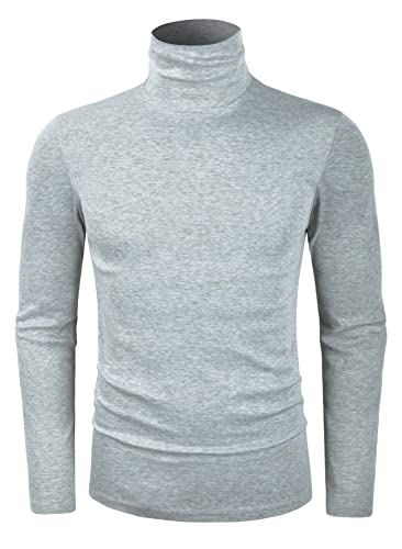 Tapulco Mens Winter Essential Turtleneck Long Sleeve Slim Fit Pullover Sweatshirt Pullover Tshirt Workwear Leisure Running Outdoor Tops Grey Large #TOP15