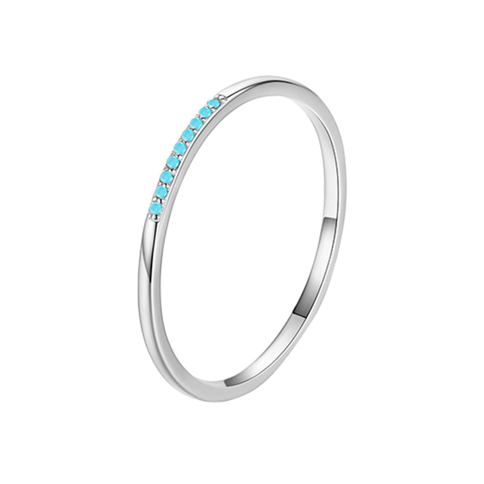 Anello da donna in oro bianco 375 585 750, singolo sottile con fascia turchese, anello di fidanzamento, matrimonio, senza nichel, misura 50 (15,9)-62 (19,7)