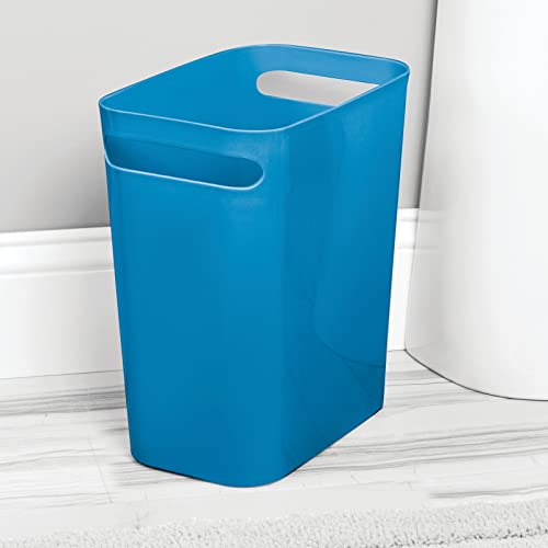 Mdesign Plastic Slim Large 2.5 Gallon Trash Can Wastebasket, Classic Garbage Container Recycle Bin For Bathroom, Bedroom, Kitchen, Office, Outdoor Waste, Recycling - Aura Collection - Cornflower Blue #TOP5