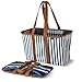 CleverMade 30L SnapBasket LUXE - Reusable Collapsible Durable Grocery Shopping Bag - Heavy Duty Large Structured Tote, Navy Striped