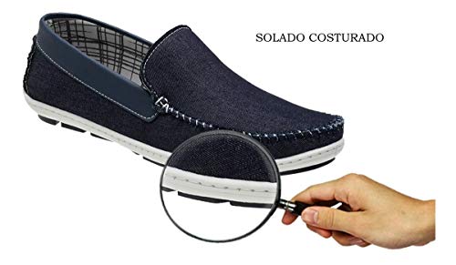 Kit 2 Pares Mocassim Masculino Costurado Casual Conforto (44, Azul)