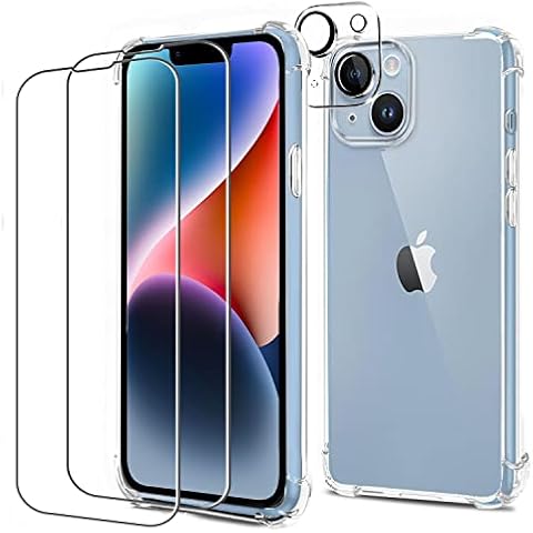 For iPhone 14 Case and 2 Screen Protector Tempered Glass with 1 Camera Protector,iPhone14 Clear Phone Cover Compatible with Magsafe,Soft TPU Shockproof Protective Phonecase,[4 in 1 Kit], [6.1-Inch] Cover