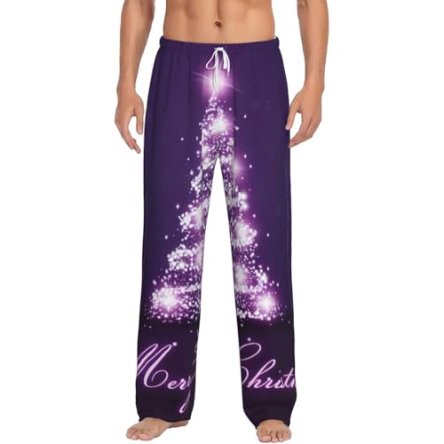 Pantalon de pyjama en flanelle homme avec motif sapin violet, cadeau de Noël idéal
