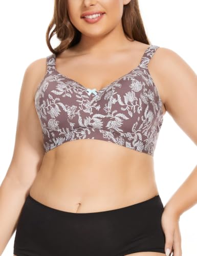 LIQQY Women's Floral Full Coverage No Wire Bra Wirefree Plus-Size Bra (44C, Floral) - image 8