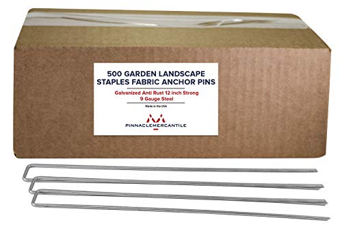 Pinnacle Mercantile USA Made 500- Pack 12 Inch Galvanized Garden Stakes Staples Pegs Heavy Duty Rust Resistant 9 Gauge Steel Ground Anchors Fence Edging Spikes
