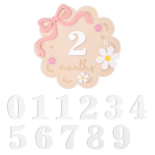 Baby Monthly Milestone Sign for Girl 1-12 Months Wooden Baby Milestone Marker with Floral Design Double-Sided Newborn Photo Props First Year Growth Keepsake Nursery Gifts Decor Accessories