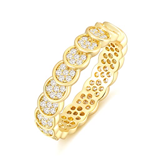 SHINYSO 14K Gold Plated Wedding Bands for Women Cubic Zirconia Round Eternity Engagement Promise Rings for Her Size 4-10