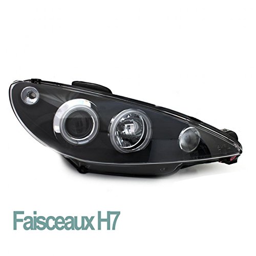 EUROPETUNING - 12326 - PHARES FEUX AVANTS TUNING SPORT NOIRS ANNEAUX LED ANGEL EYES COMPATIBLE PEUGEOT 206 2002-2009 en H7/H7